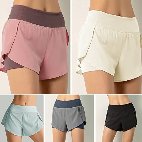 Homesen Shorts de corrida feminino 2 em 1 com cós largo e bolso forro de camada de cobertura loungin