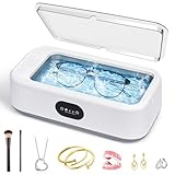 Newthinking Limpiador ultrasónico de joyas, limpiador ultrasónico de gafas de 49000 Hz con 3 modos temporizados, limpieza profunda de 360 °, máquina de limpieza sónica de joyería de plata para gafas