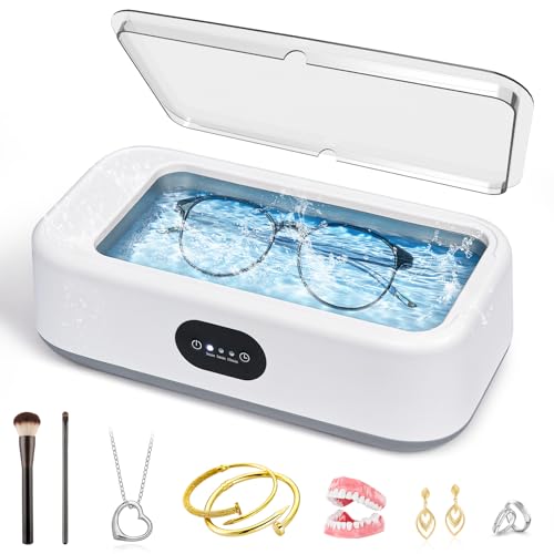 Newthinking Ultrasonic Jewellery Cleaner, 49000Hz Ultrasonic Glasses Cleaner with 3 Timed Modes, 360° Deep Cleaning Silver Jewelry Sonic Cleaners Machine for Glasses, Rings, Watches