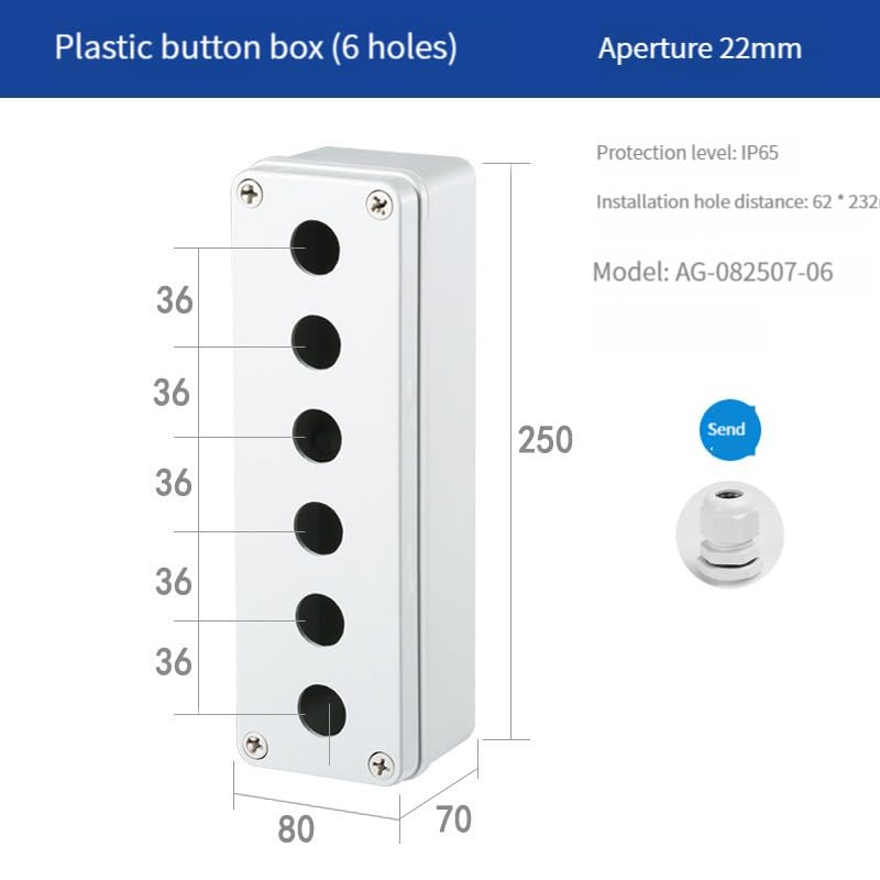 Button Switch Waterproof box22mm Elevator Emergency Stop self-Locking Start Stop Control Box Plastic Electrical Box Industry(6hole 22mm)