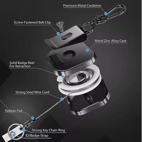 Image of Kidultz(Pack of 1) Heavy Duty Metal Zinc Alloy I'd Card Retractable Black Stylish Badge yoyo Reel, Key Chain Holder Belt Clip Pull Cord with 27.5 inch Steel Cable (Black)