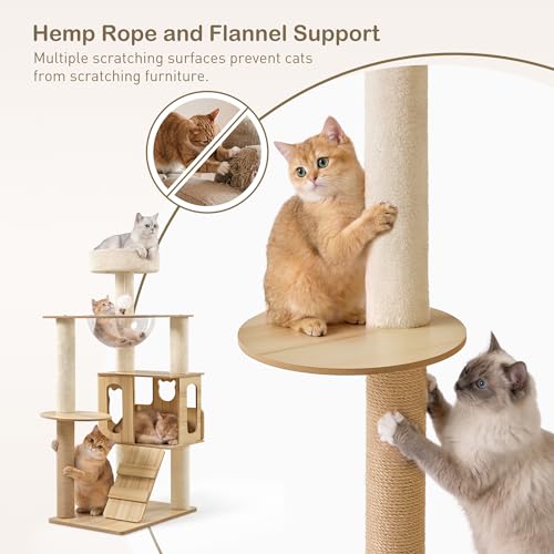Torre para gatos madera moderna 46.5 pulg con juguete miniatura 4