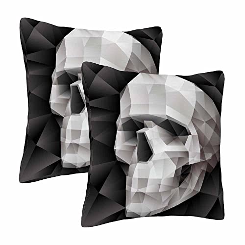 Tks Mitlan Abstract Rhombus Skull Throw Pillow Covers Set Of 2 18 X 18 Inch Grey Geometric Pattern On Black Square Pillowcases Home Decor For Sofa Bedroom Car Cushion Cases #TOP1
