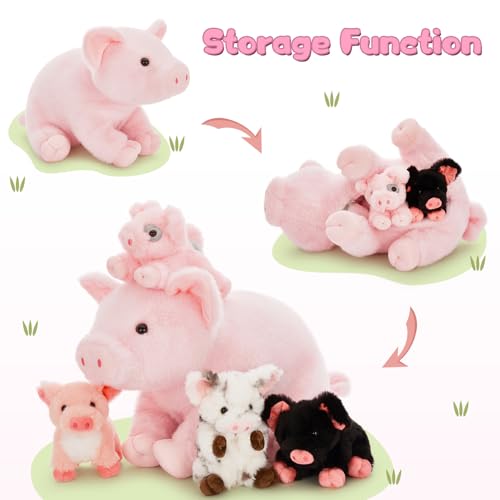 Image of Pig Stuffed Animal with 4 Baby Piggy Toys, Pink Pig Plush Set, 16 inch