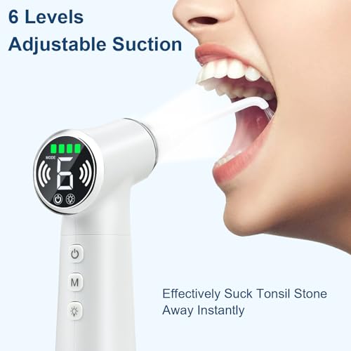 Image of Tonsil Stone Remover Tool with 6-Level Suction for Bad Breath Prevention Dental Care Set - 3Pcs Tartar Scrapers, Plaque Remover & Mirror, 304 Stainless Steel Teeth Cleaning Tools (Black)