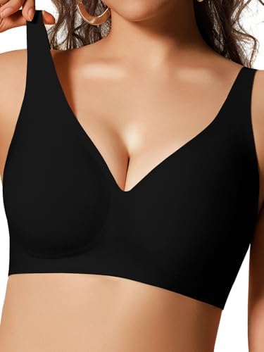 COCOMARTS Jelly Bras for Women No Underwire Seamless Push Up Comfortable Tshirt Everyday Deep V Bra with Support and Lift