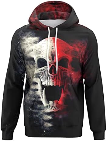 Goodstoworld 3D Funny Halloween Patterns Hoodies Men Skull Sweatshirts Hipster Hip Hop Hoodie Cool Realistic Women Awesome Pullover Sportswear Outfits Hip Hop Clothing Tracksuits Red Brown