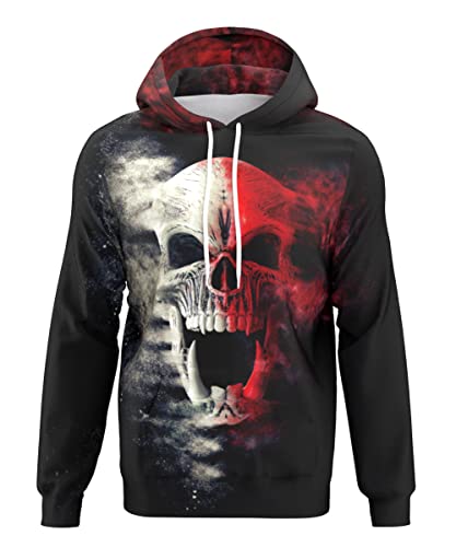 Goodstoworld 3D Funny Halloween Patterns Hoodies Men Skull Sweatshirts Hipster Hip Hop Hoodie Cool Realistic Women Awesome Pullover Sportswear Outfits Hip Hop Clothing Tracksuits Red Brown #TOP12