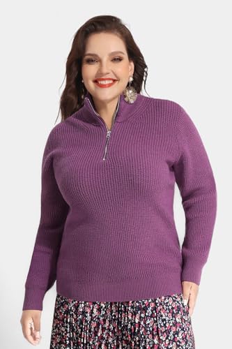 Image of TIYOMI Women Plus Size Tops Long Sleeves Mock Neck Sweaters Knit Pullover Sweater Adjustable Zipper Fall Autumn Winter Shirt