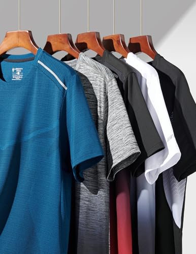 Image of 5 Pack Men's Active Quick Dry Crew Neck T Shirts | Athletic Running Gym Workout Short Sleeve Tee Tops Bulk