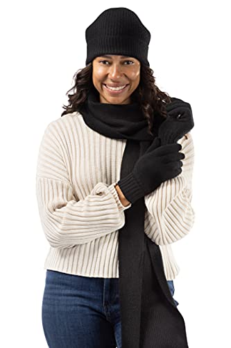 Fishers Finery Women's 100% Pure Cashmere Ribbed Hat Glove Scarf Set | Gift Box