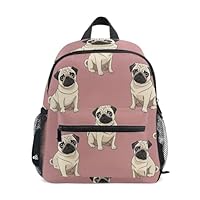 RPLIFE Toddler Backpack for Boys Girls, Beige Pugs Pink Little Kid's Backpacks with Name Tag Mini, 3-8 Years