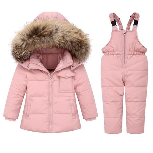 Boys Girls Thickened Snowsuit Sets Puffer Jacket with Bib Snowpants 2Pcs Outfits Hooded Down Jacket Ski Suits