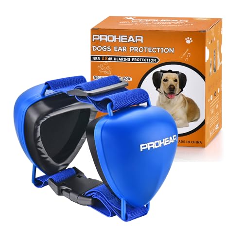 PROHEAR Ungrade GEL Pads Dog Ear Muffs Hearing Protection for Dogs, NRR 28dB for Thunder, Hunting, Tourism,Large - Blue