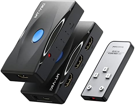 4K 60Hz HDMI Switch 3 Port, MT-VIKI 4K HDMI Switch 3 in 1 Out with IR Remote Control, HDMI Selector Box for Firestick HDTV Game Console, Support 3D UHD HDCP2.2 HDR Auto Scan + HDMI Cables