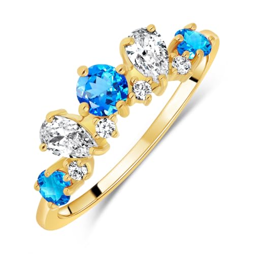 Planetys - Bague Argent 925/1000 pour Femme sertie Pierres Précieuses 3 Topazes Bleu Suisse Plaquée Or 18 carats