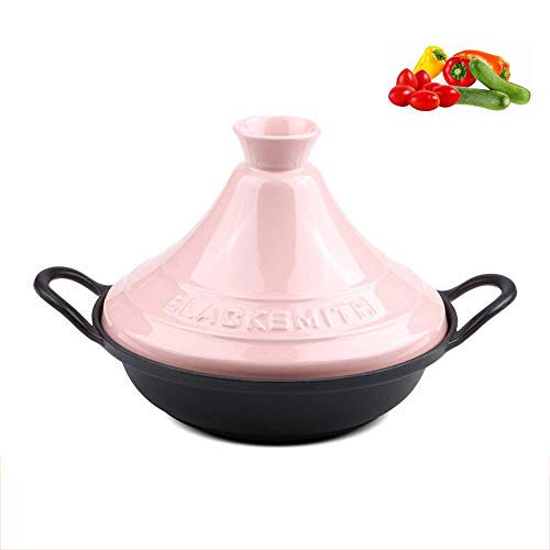 Tagine Pot, Enameled Cast Iron Pot, Japanese Home Braised Ceramic Casserole, for Different Cooking Styles and Temperature Settings Oven/Pink