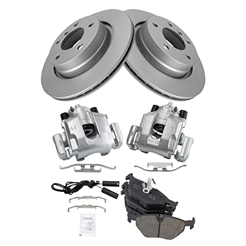Image of TRQ Rear Brake Pad and Rotor Set Ceramic G Coated Rotors Calipers | For 2000 BMW 323i 323Ci 2001-2003 325i 325Ci