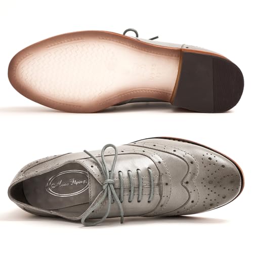 Image of Mona flying Womens Leather Wingtip Oxfords Brogue Shoes Lace-up Flats