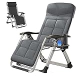 SLSY Zero Gravity Chair, Lounge Chair with Removable Pad & Cup Holder for Indoor and Outdoor, Ergonomic Patio Recliner, Folding Reclining Chair for Adults (Black w/Gray Pad)