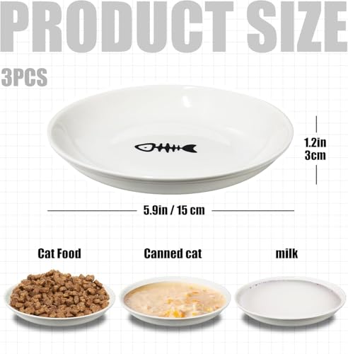 Pavlleen 3 Stück Katzennapf Keramik, mit Rutschfestem Gummiboden,Flacher breiter Futter- und Wassernapf für Kätzchen, Anti Whisker Fatigue Katzengeschirr Set, für Katzen und Kleintiere
