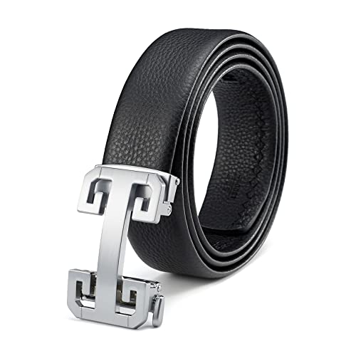 Image of ARIMIA Fashion Mens Real Leather Ratchet Belt Black Adjustable Length Full Grain Soft Genuine Cowhide Strap 1.5 Inch Wide (Silver Black, Adjustable from 26 inch to 44 inch Waist)