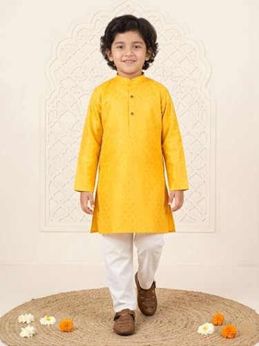 Image of AJ DEZINES Boys Cotton Full Sleeve Printed Kurta Pajama Set for Kids - Ethnic wear | Special Occasion & Traditional Outfit |Boys Kurta Pyjama Set - Regular Fit