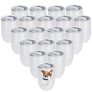 18 Pack Sublimation Wine Tumblers Blanks Straight Stainless Steel Insulated Mug for Full Wrap Heat Transfer with Spill-Proof Sliding Lid for Coffee Cocktails Drinks 12oz