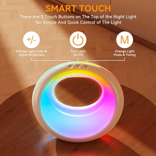 Image of Auxmir Nursery Night Light for Baby, Magic Moon Lamp for Kids and Adult 7 Lighting Colors & 9 RGB Modes, Rechargeable Bedside Table Lamp with Timing Function, Sleep Aid Nursing Lamp for Bedroom