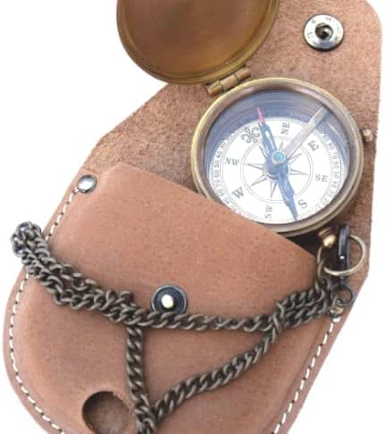 Brújula náutica de latón antiguo 2" con funda de cuero miniatura 5