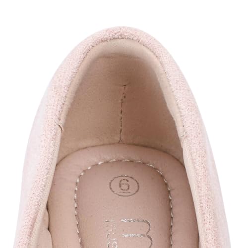 MUSSHOE Women's Pointed-Toe Ballet Flat：Bowknot Dressy Flats Comfortable Memory Foam Shoes - Wedding Party Business Work Office Pink Suede 424
