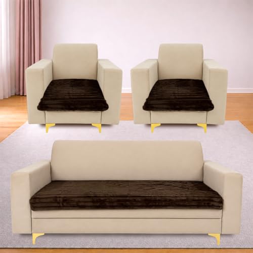 Image of Homerz Premium Rabbit Fur Sofa Cover with Anti-Skid Backing, Soft Plush Fabric Sofa Protector for Living Room Furniture (Brown, 5 (3+1+1) Seater, Only Seat Cover)
