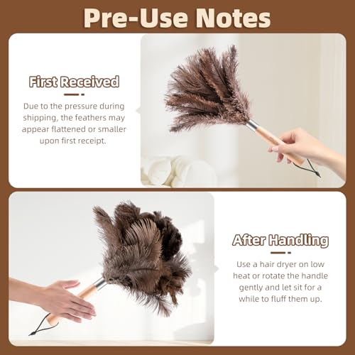 Image of 2 Pack Ostrich Feather Dusters for Cleaning with Wooden Handle, 13.5 inch