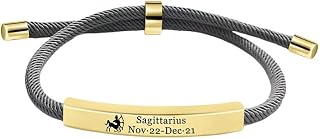 Braided Rope Bracelet For Women,12 Constellation Bracelet Sagittarius (23Rd November - 21St December)Aureate Accessories Gray Rope Braided Bracelet Adjustable Woven Bracelet For Men Women Couple