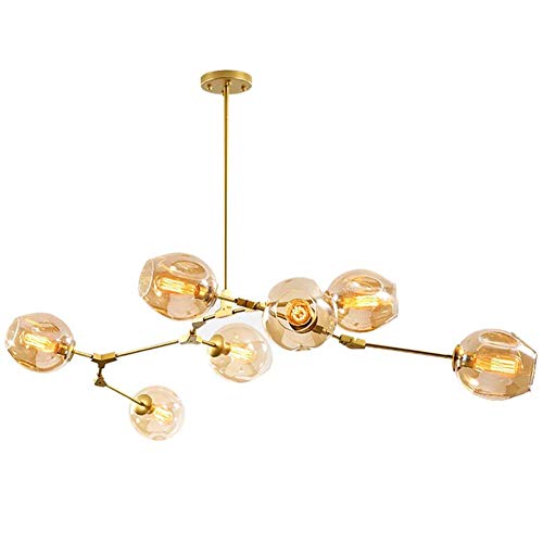 Nordique Boule De Verre Satellite Lustre,7 Lumières Branche Lumière Pendante,E27 Industrielle Réglable Cuisine Lampe Suspension Plafonnier Suspensions Amber 7 Têtes