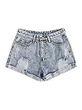 SweatyRocks Women's Retro High Waisted Rolled Hem Ripped Denim Jean Shorts Light Blue M