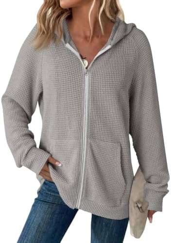 Waffle Knit Womens Zip Up Jacket Lightweight Oversized Jacket Y2k Hoodie