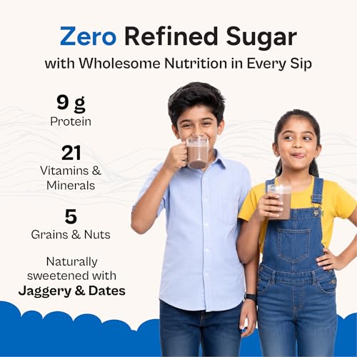 Image of Tata 1mg Grogood Kids Milk Mix (7-12 Years) - Chocolate Flavor | 400g | Premium Kids Protein Powder for Growth & Immunity | 9g Protein | No Refined Sugar | 5 Nuts, Grains & Seeds | With added DHA, 21 Vitamins & Minerals and Lactoferrin