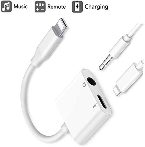 Earphone/Headphone 3.5mm Jack Adaptor Charger Cable Splitter for iPhone, 2 in 1 Headset AUX Audio Dongle Music Splitter Cable Accessories Compatible with iPhone Xs/XR/X/8&Plus/7&Plus/iPad/iPod/iOS 12