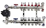 Brass Underfloor Heating Complete Manifold Kit + Grundfos 'A' Rated Pump (5 Ports, 17mm eurocon connectors)