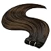 YoungSee Weft Hair Extensions Brown Balayage Straight Weft Hair Extensions Human Hair Ombre Sew in Extensions Dark Roots to Medium Brown Highlights Remy Hair 20Inch 100G