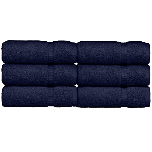 Image of BC BARE COTTON Luxury Hotel & Spa Towel Turkish Cotton Hand Towels - Navy Blue - Dobby Border - Set of 6