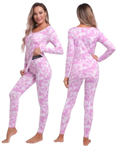 INNERSY Ropa Interior Termica Mujer Camiseta Manga Larga Pantalon Conjunto Térmico Ligero Invierno (S, Estampado Morado)