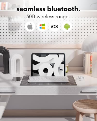 Macally Bluetooth Keyboard for Tablet | Wireless Keyboard for iPad mini/Air/Mini, iPhone (Multi-Device, Built-in Stand, Rechargeable) Easy to Use and Cute Portable - White - Thumbnail 2