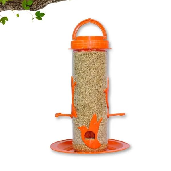Image of Amijivdaya Medium Hanging Bird Feeder for Garden Balcony | 4 Feeding Ports | 700g Seed Capacity | Food-Grade Plastic | Easy Refill & Weatherproof (Orange, Pack of 2)