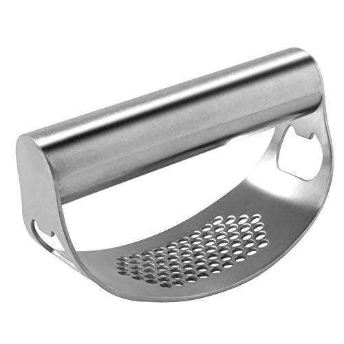 Garlic Press Stainless Steel Garlic Press rocker With Bottle Opening Function Durable Dishwasher Safe