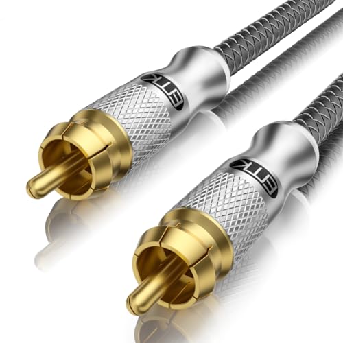 EMK RCA Cable Subwoofer Cable Digital Coaxial Audio Cables 24K Gold-Plated Plug Coaxial to RCA S/PDIF Audio Leads(Dual Shielded, Split-Tip pin) SUBWOOFER Cables for Speaker, Soundbar, TV, Mixer (3m)