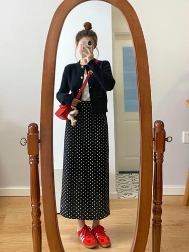 Polka Dot Skirt for Women A Line Skirt Black and White Skirt Straight Midi Skirts for Work 90s Vintage Skirt2