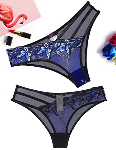 Image of Avidlove Sexy Panties for Women Butterfly Embroidered Underwear Mesh Panties Pack