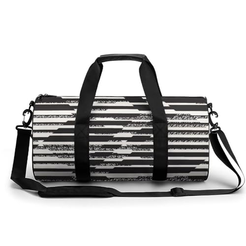 Duffel bag géométrie noire et blanche 45x23x23cm robuste pour la gym et la randonnée